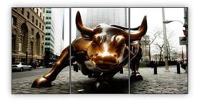 Quadro 3 Telas Touro De Wall Street Charging Bull"