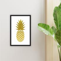 Quadro 30x20cm Abacaxi Dourado Moldura Preta