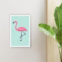 Quadro 40x25cm Flamingo Rosa Fundo Verde Moldura