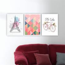 Quadro 40x30cm Torre Eiffel Geométrico Bicicleta