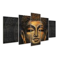 Quadro 5 Peças Buda Budismo Religião Estátua Mosaico