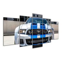 Quadro 5 Peças GT Branco Azul Car Carro Mustang Mosaico 03
