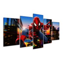 Quadro 5 Peças Homem Aranha Spider-Man Prédio Cidade Mosaico