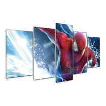Quadro 5 Peças Homem Aranha Teia Spider-Man Cidade Mosaico