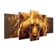Quadro 5 Peças Leão Dourado África Lion Sala Quarto Mosaico Quadro 5 Peças Leão Dourado África Lion Sala Quarto Mosaico