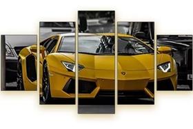 Quadro 5 Peças Mosaico Lamborghini Amarela 4k Mdf 6mm