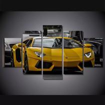 Quadro 5 Peças Mosaico Lamborghini Amarela 4k Mdf 6mm
