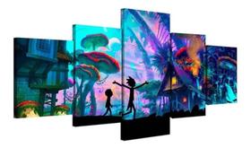 Quadro 5 Peças Mosaico Rick E Morty Floresta 4k Mdf 6mm