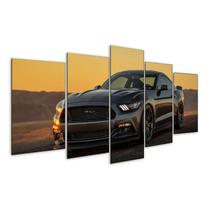 Quadro 5 Peças Por Do Sol Montanha Carro Mustang Mosaico 04