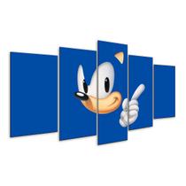 Quadro 5 Peças Sonic Azul Game Geek Jogo Personagem Mosaico