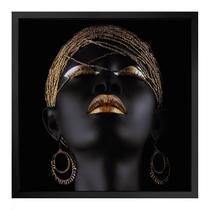 Quadro 50cm X 50cm Face Mulher Negra Dourada Tropical Artes Preto
