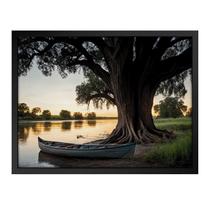 Quadro 60cm X 80cm Paisagem Barco e Árvore Tropical Artes