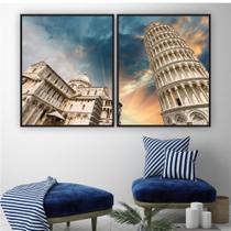 Quadro 60x100cm Torre De Pisa Azul Moldura Vidro Quadro 60x100cm Torre De Pisa Azul Moldura Vidro