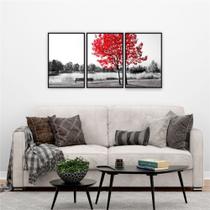 Quadro 60x120cm Árvore Ipê Vermelho Moldura Vidro