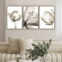 Quadro 67x45cm 3pçs flor raio-x marrom md vidro
