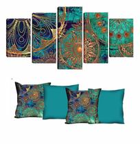 Quadro 70x150cm em Impressão Digital + 4 capas de almofadas - Mandala Azul Atelier Valverde