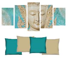 Quadro 70x150cm em Impressão Digital Buda Tiffany + 4 capas de almofadas Atelier Valverde