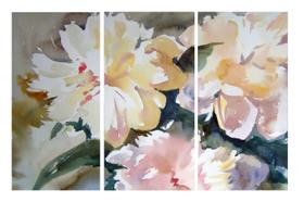 Quadro 70X150cm em Impressão Digital trio floral pastel I Atelier Valverde