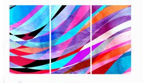 Quadro 70X150cm em Impressão Digital trio geometrico faixas rosa e azul Atelier Valverde