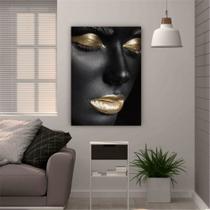 Quadro 85x60cm Mulher Batom Dourado Canvas