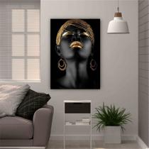 Quadro 85x60cm Mulher Turbante Dourada Canvas