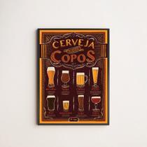 Quadro A Cerveja e Seus Copos 24x18cm - com vidro