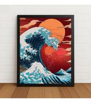 Quadro A Grande Onda Estilo Japonês Moderno 33x24cm C/vidro Preto Quadro A Grande Onda Estilo Japonês Moderno 33x24cm C/vidro Preto