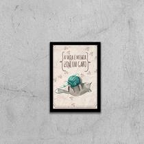 Quadro A Vida é Melhor Com Um Gato 24x18cm - com vidro