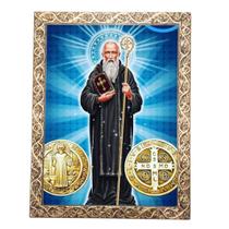 Quadro A4 Decorativo Religioso São Bento Dourado