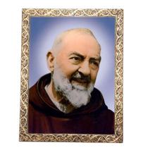 Quadro A4 Decorativo Religioso São Padre Pio Dourado