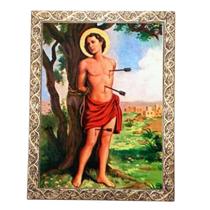 Quadro A4 Decorativo Religioso São Sebastião Dourado