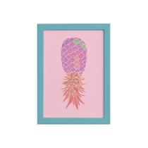 Quadro Abacaxi Rosa Moldura Azul 22x32cm Quadro Abacaxi Rosa Moldura Azul 22x32cm