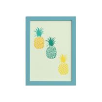 Quadro Abacaxi Trio Moldura Azul 22x32cm Quadro Abacaxi Trio Moldura Azul 22x32cm