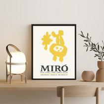 Quadro Abstrato Amarelo Miró 24x18cm - Moldura Branca