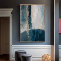 Quadro Abstrato Azul com detalhes em Dourado - Moldura Caixa + Foam + Vidro em Vários Tamanhos - Artfine Quadro Abstrato Azul com detalhes em Dourado - Moldura Caixa + Foam + Vidro em Vários Tamanhos - Artfine