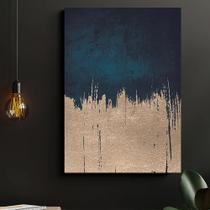 Quadro Abstrato Azul e Ouro 40cm x 60cm em Moldura Canvas Flutuante ou Moldura Caixa + Foam + Vidro - Artfine