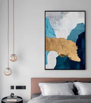 Quadro Abstrato Azul Fraco e Ouro - Moldura Caixa + Foam + Vidro em Vários Tamanhos - Artfine