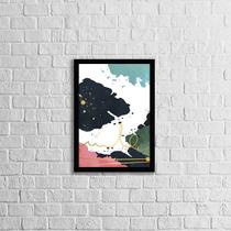 Quadro Abstrato Azul, Rosa e Preto III 33x24cm - com vidro