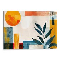 Quadro Abstrato Boho - Pintura de Folhagem Abstrata ao Sol Poente