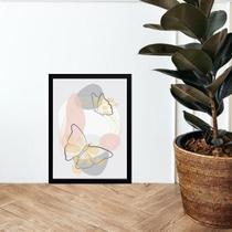 Quadro Abstrato Borboletas Rosa E Cinza 33X24Cm - Com Vidro Quadro Abstrato Borboletas Rosa E Cinza 33X24Cm - Com Vidro