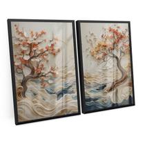 Quadro Abstrato Coast Wisdom Tree Kit 2 Telas C/ Moldura e Vidro Decorativo Para Sala Quarto Hall - Bimper Quadro Abstrato Coast Wisdom Tree Kit 2 Telas C/ Moldura e Vidro Decorativo Para Sala Quarto Hall - Bimper