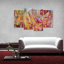 Quadro Abstrato Colorido Artístico Escritório Tecido 4 Peças