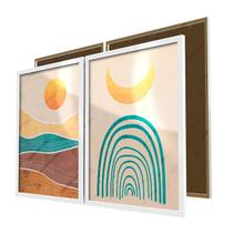 Quadro Abstrato Colorido Sol e Lua Moldura e Vidro