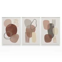 Quadro Abstrato Decorativo Soft Earth Tone Colors Kit 3 Telas Com Moldura Grande Canvas - Bimper