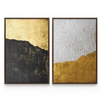Quadro Abstrato Dourado Kit Decorativo Moderno Detalhes Preto e Branco Com Moldura Grande - Bimper