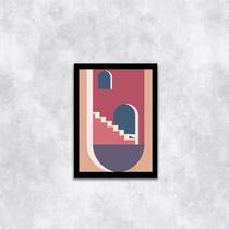 Quadro Abstrato Figurativo Cidade Rosa e Azul IV 24x18cm - com vidro