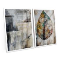 Quadro Abstrato Folha Seca Pinceladas Cinzas Para Escritório Quarto Sala Hall C/ Moldura e Vidro - Bimper