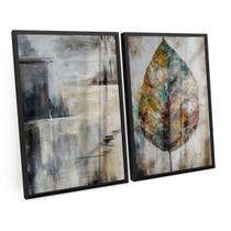 Quadro Abstrato Folha Seca Pinceladas Cinzas Para Escritório Quarto Sala Hall C/ Moldura e Vidro - Bimper Quadro Abstrato Folha Seca Pinceladas Cinzas Para Escritório Quarto Sala Hall C/ Moldura e Vidro - Bimper