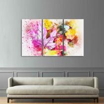 Quadro Abstrato Folhas da Natureza Artístico Jogo 3 Peças