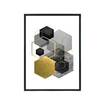 Quadro Abstrato Geométrico Hexágonos 24X18 Com Vidro Preta Quadro Abstrato Geométrico Hexágonos 24X18 Com Vidro Preta